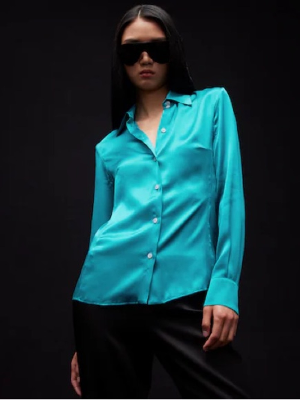 Versace Teal Satin Button-Down Shirt